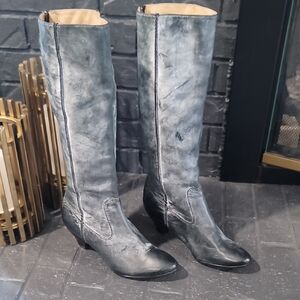 Frye Distressed Gray Leather Heeled Boots